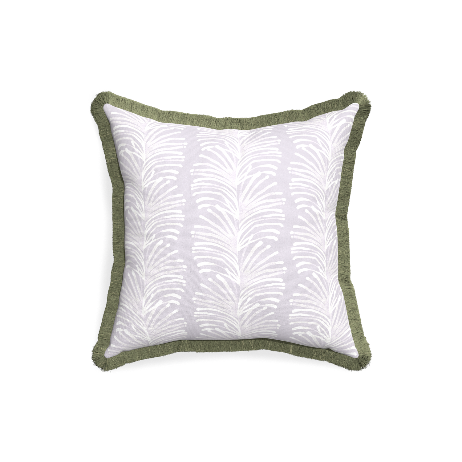 18-square emma lavender custom lavender botanical stripepillow with sage fringe on white background