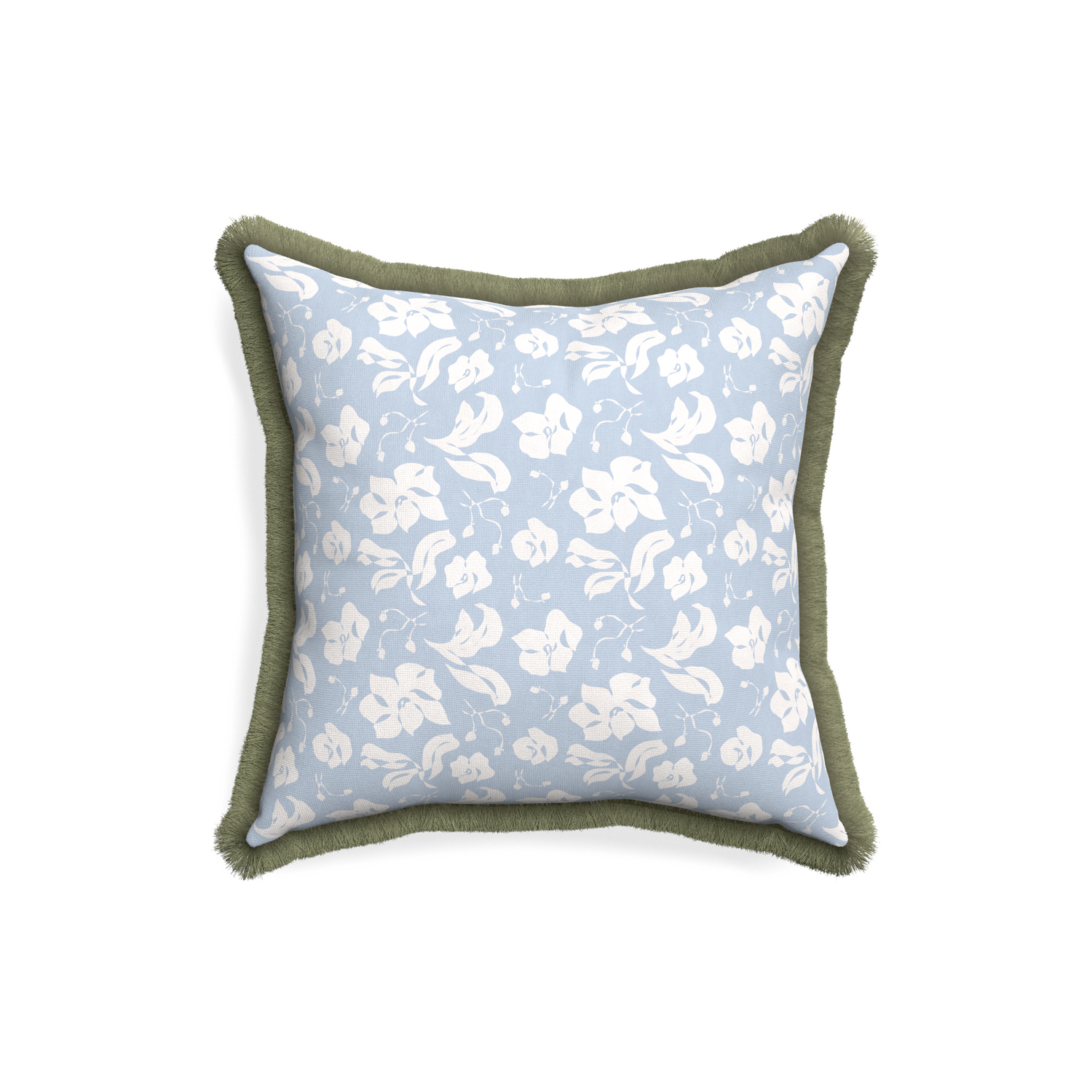 18-square georgia custom pillow with sage fringe on white background