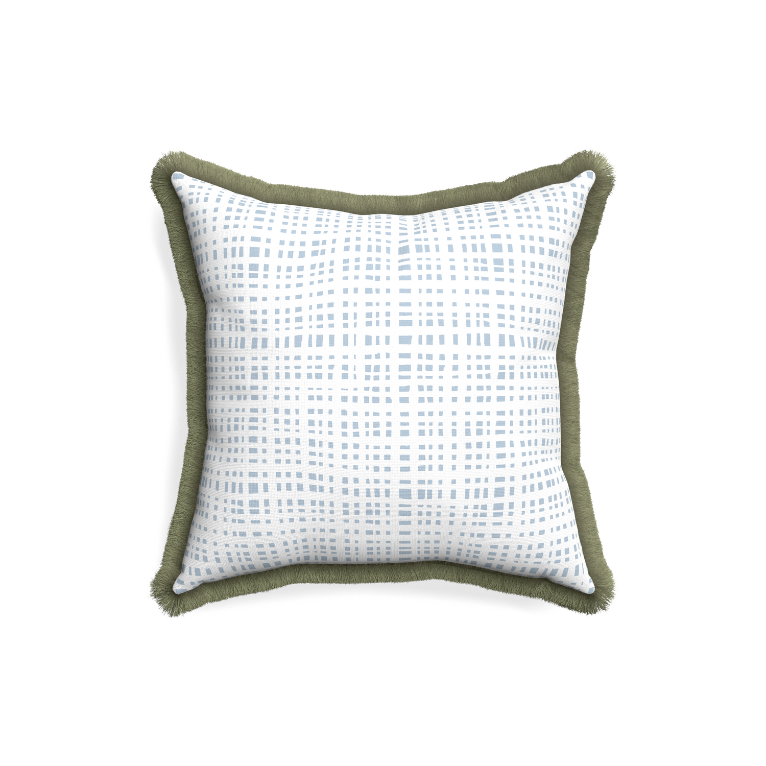 18-square ginger sky custom pillow with sage fringe on white background