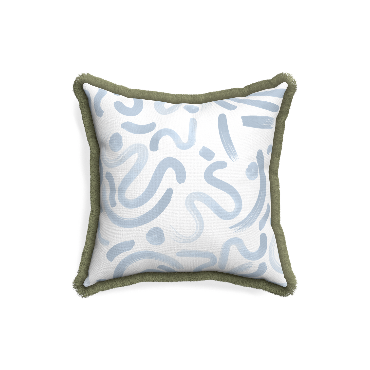 18-square hockney sky custom pillow with sage fringe on white background
