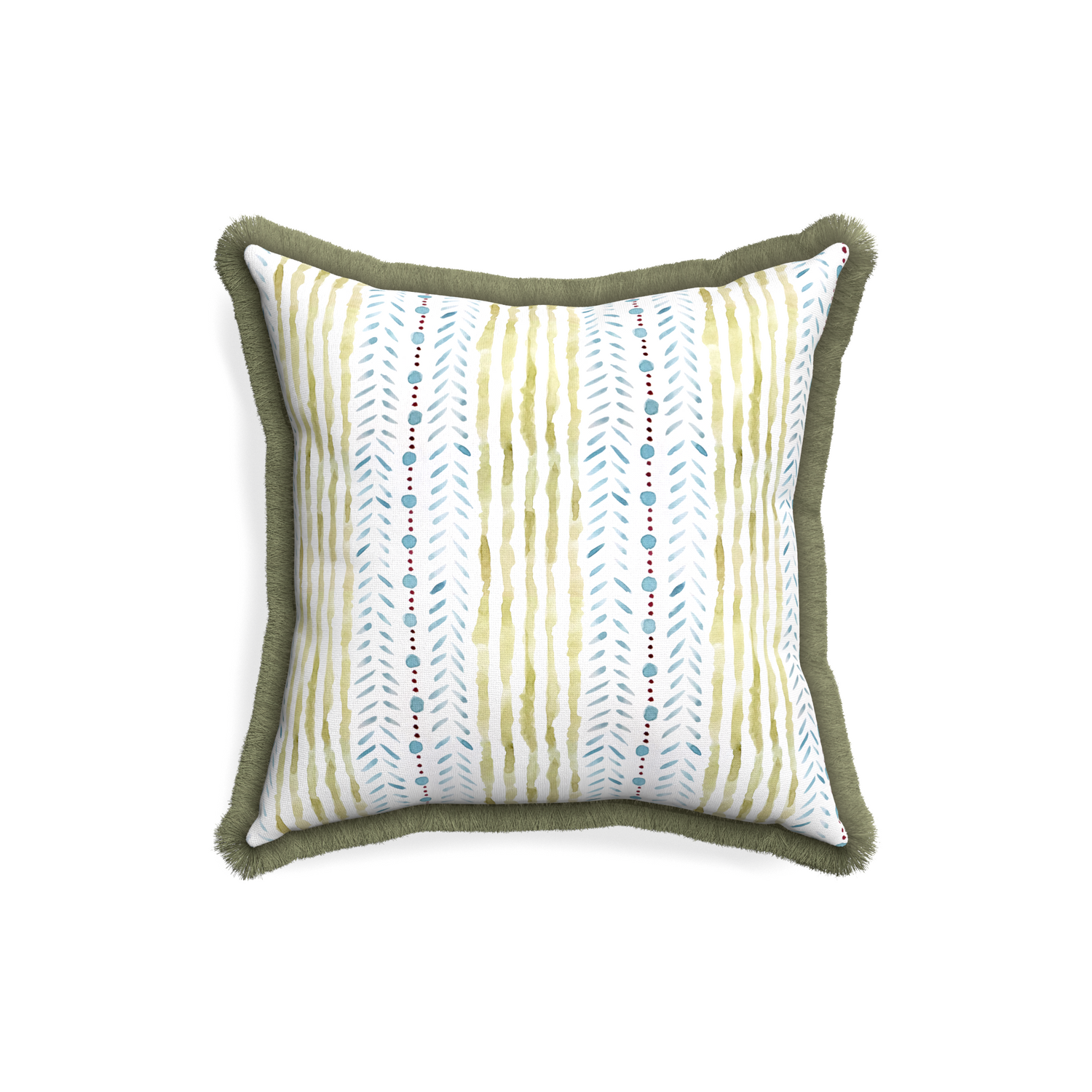 18-square julia custom blue & green stripedpillow with sage fringe on white background
