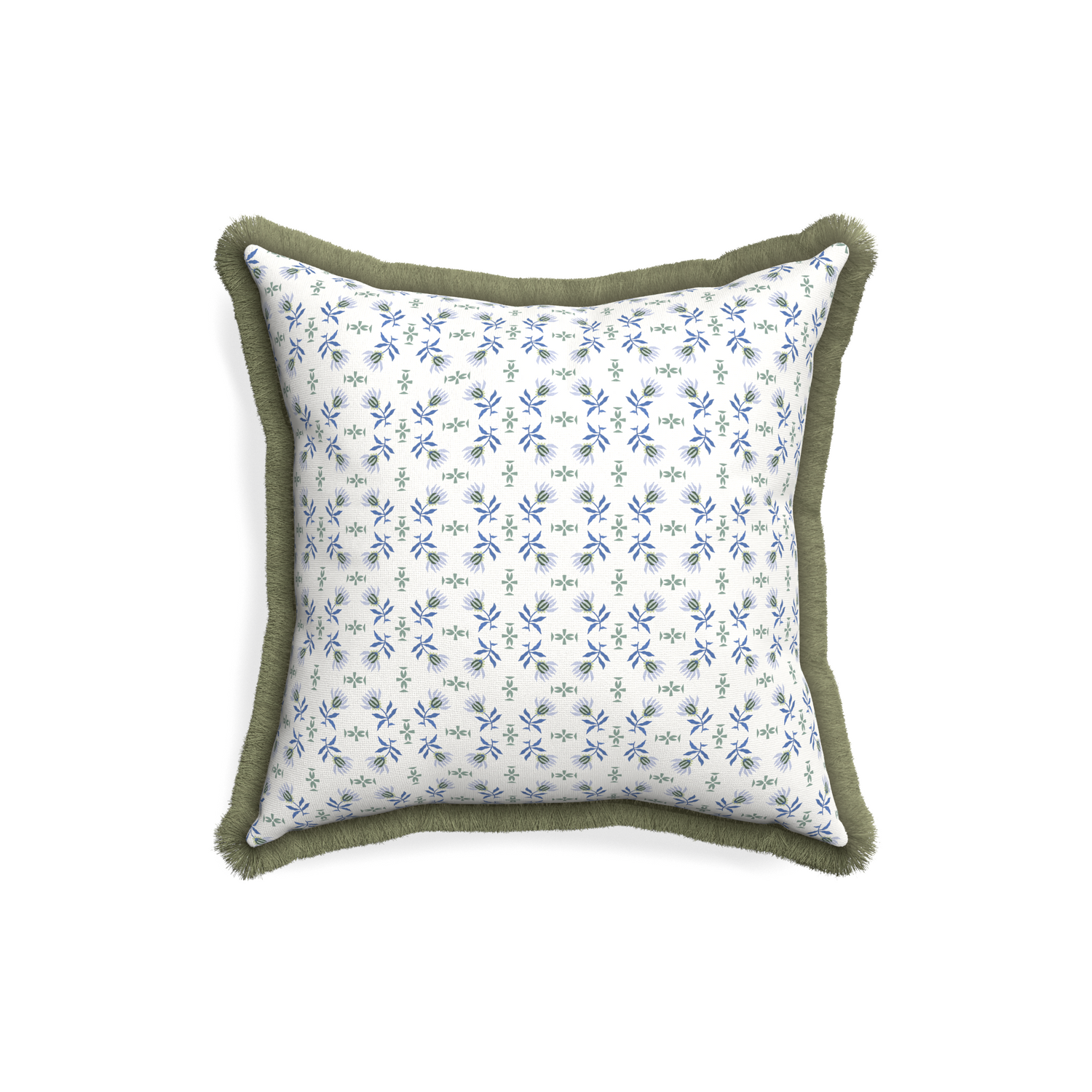 18-square lee custom pillow with sage fringe on white background