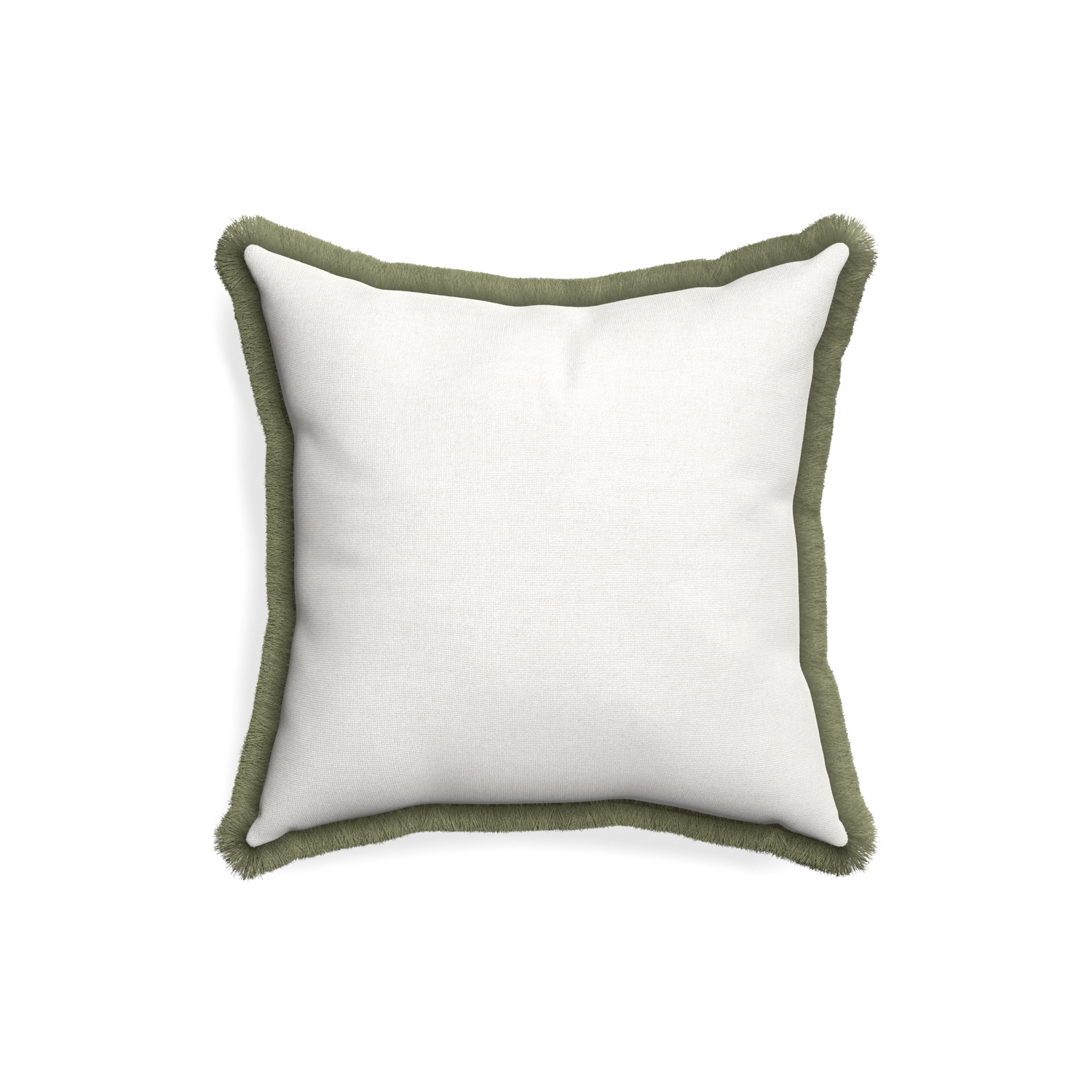 18-square flour custom pillow with sage fringe on white background