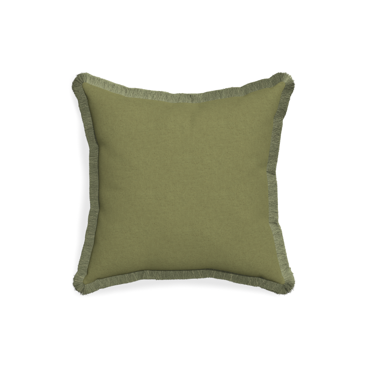 18-square moss custom moss greenpillow with sage fringe on white background