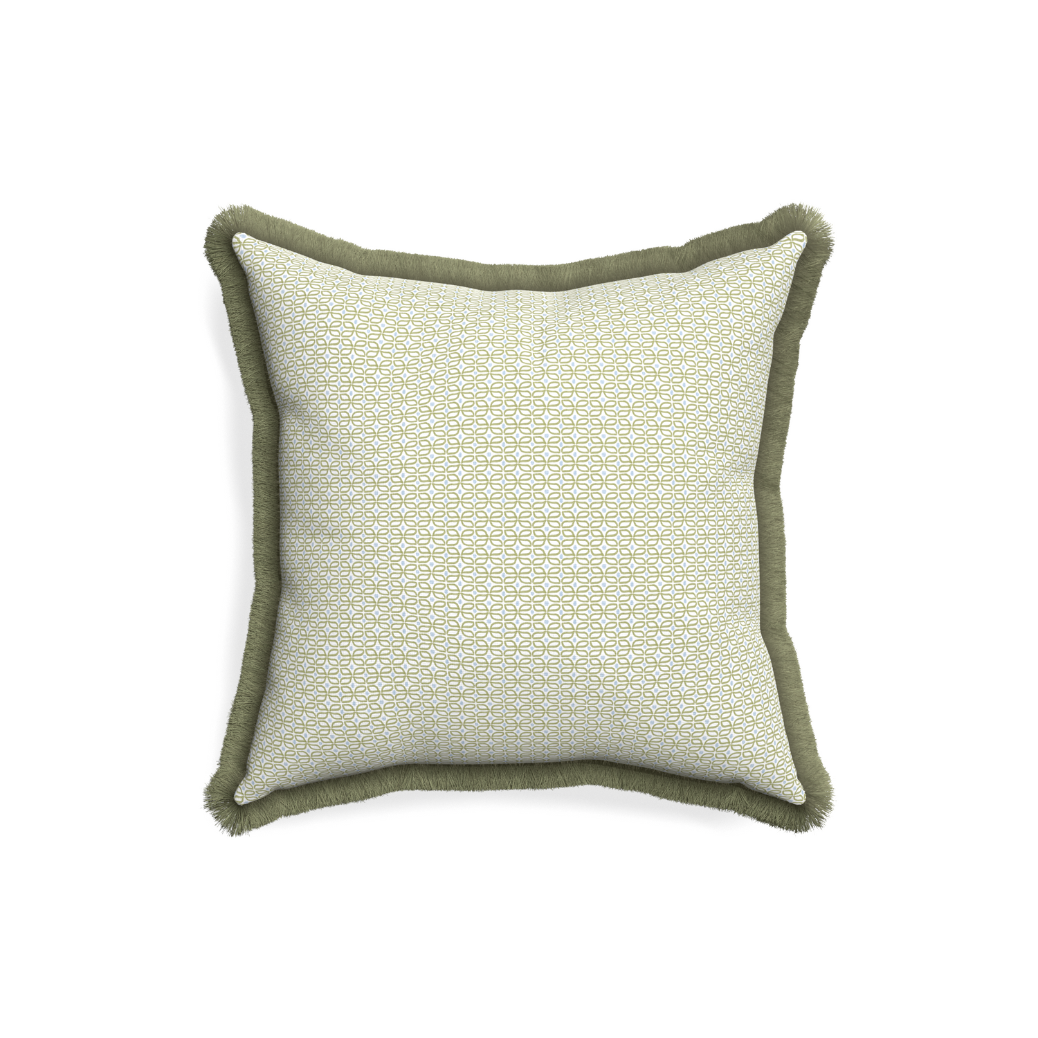 18-square loomi moss custom pillow with sage fringe on white background