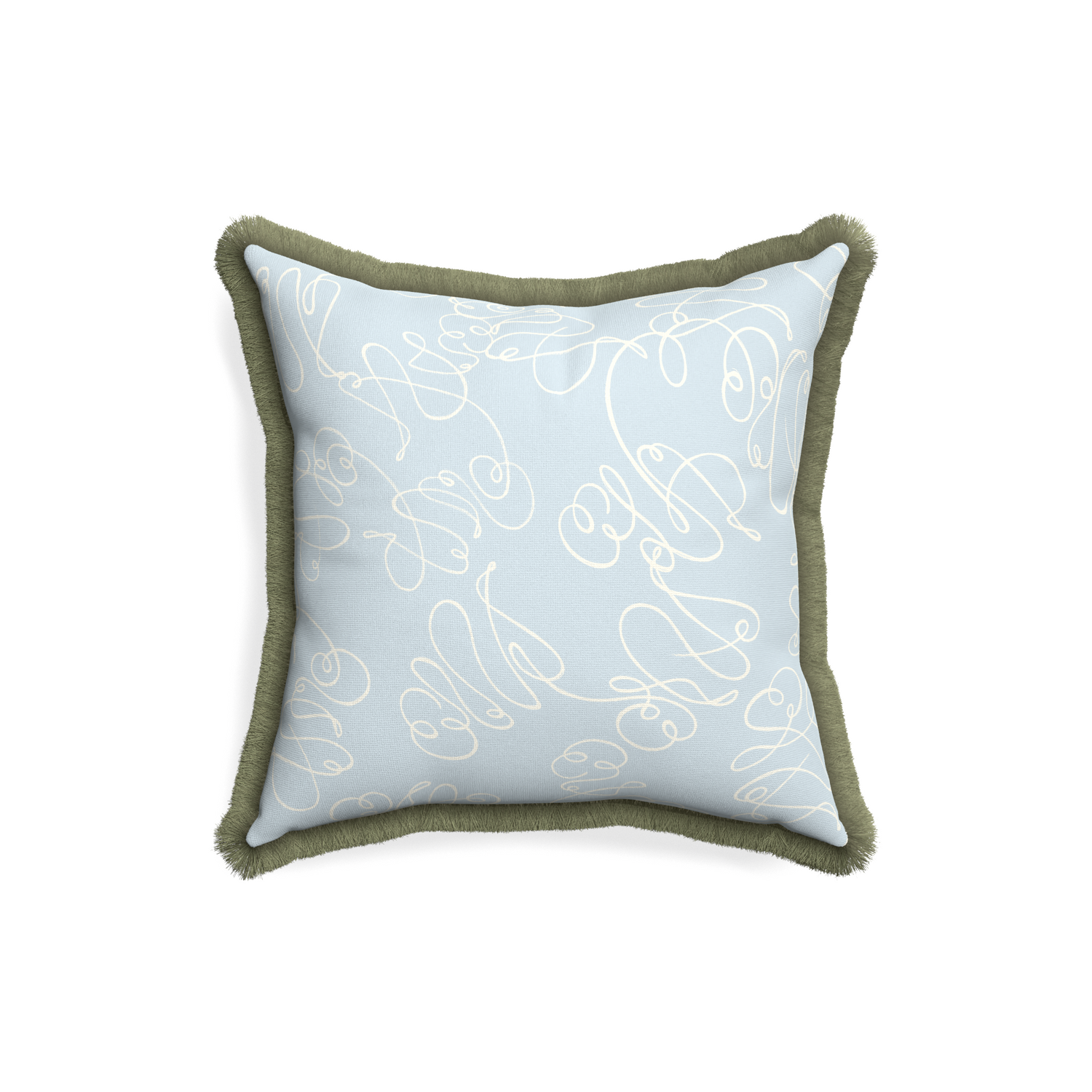 18-square mirabella custom pillow with sage fringe on white background