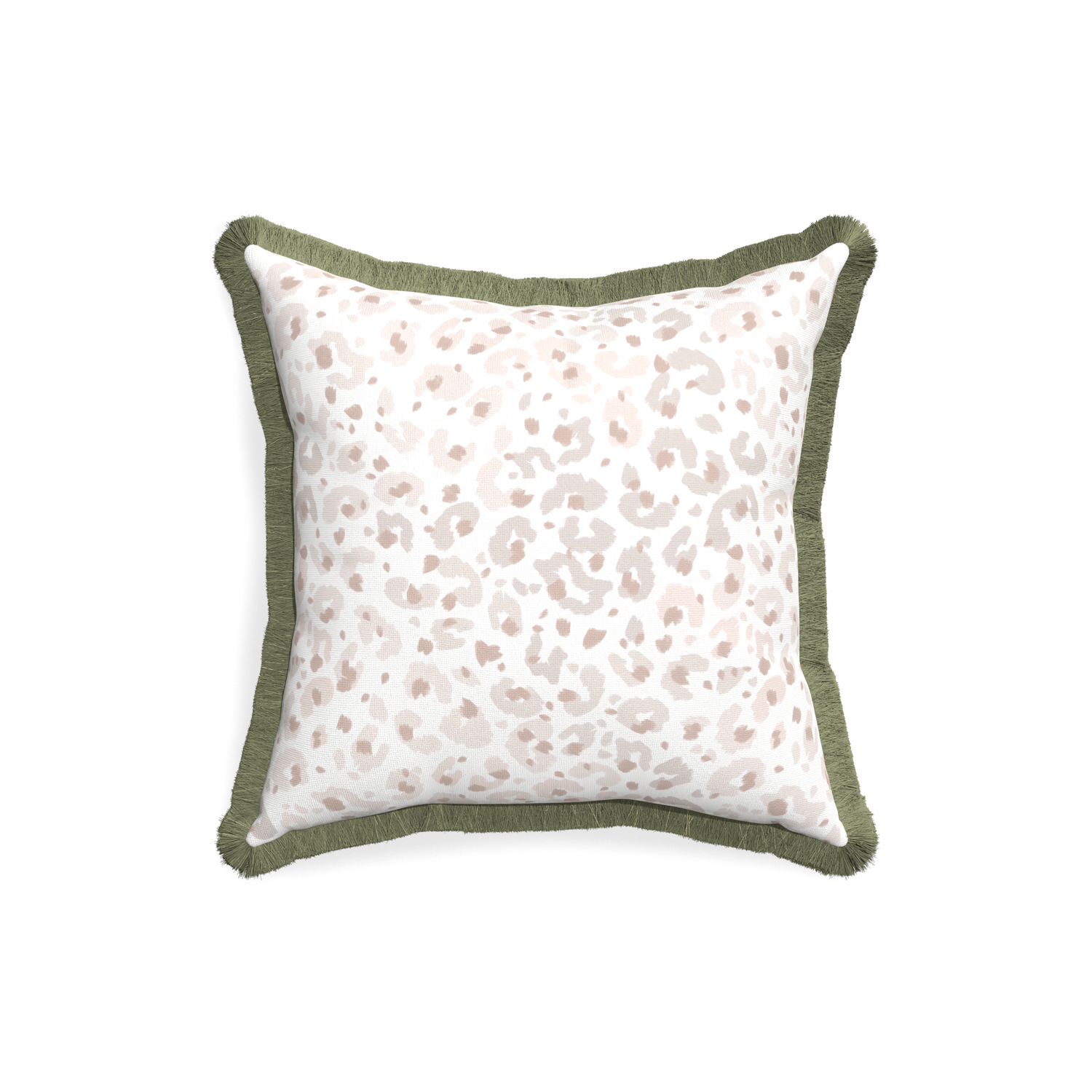 18-square rosie custom pillow with sage fringe on white background