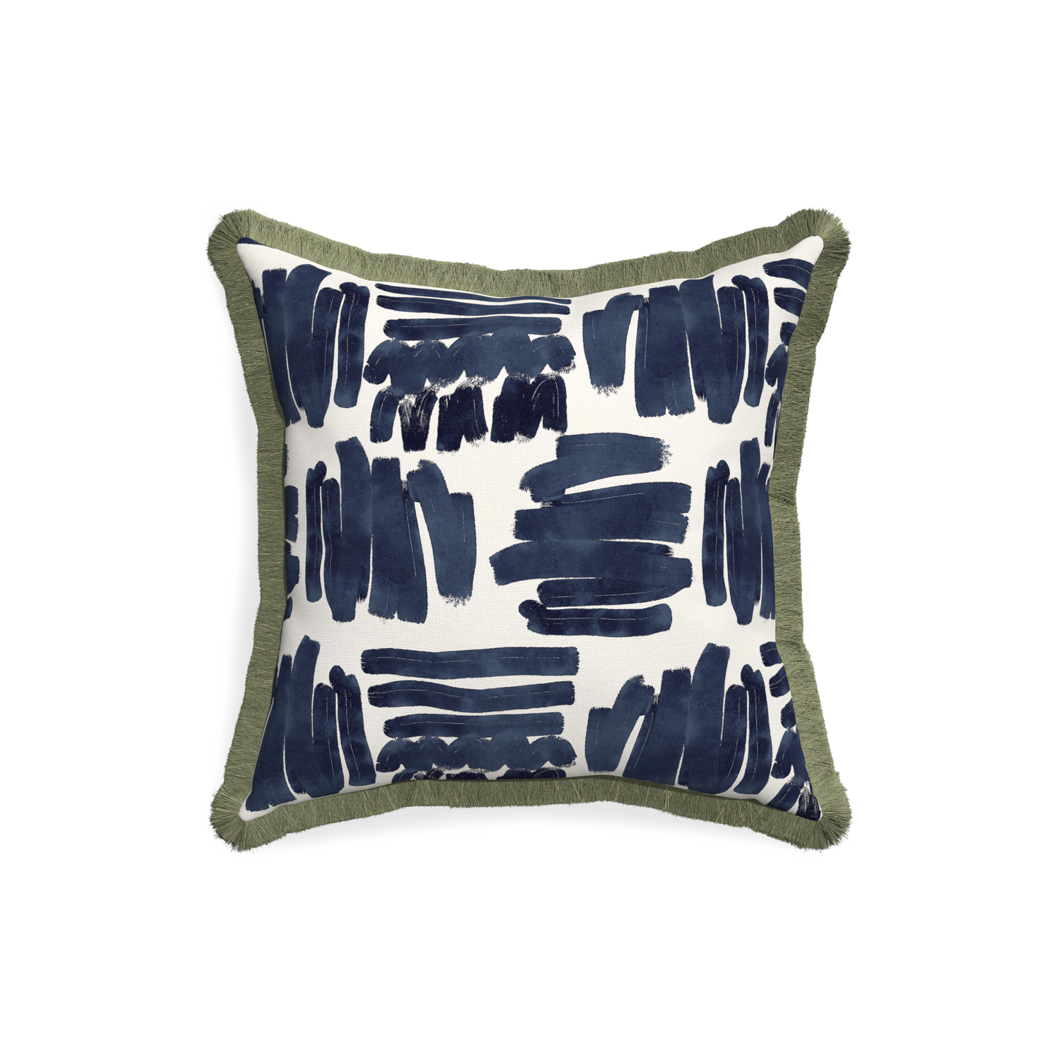 18-square warby custom pillow with sage fringe on white background