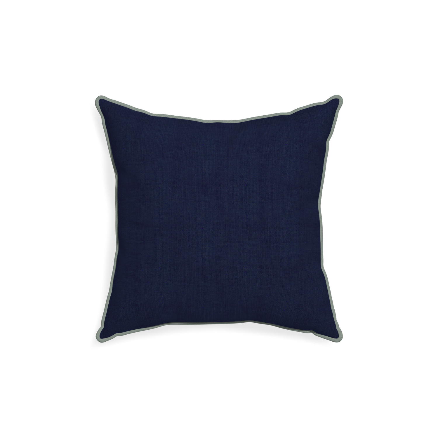 18-square midnight custom navy bluepillow with sage piping on white background