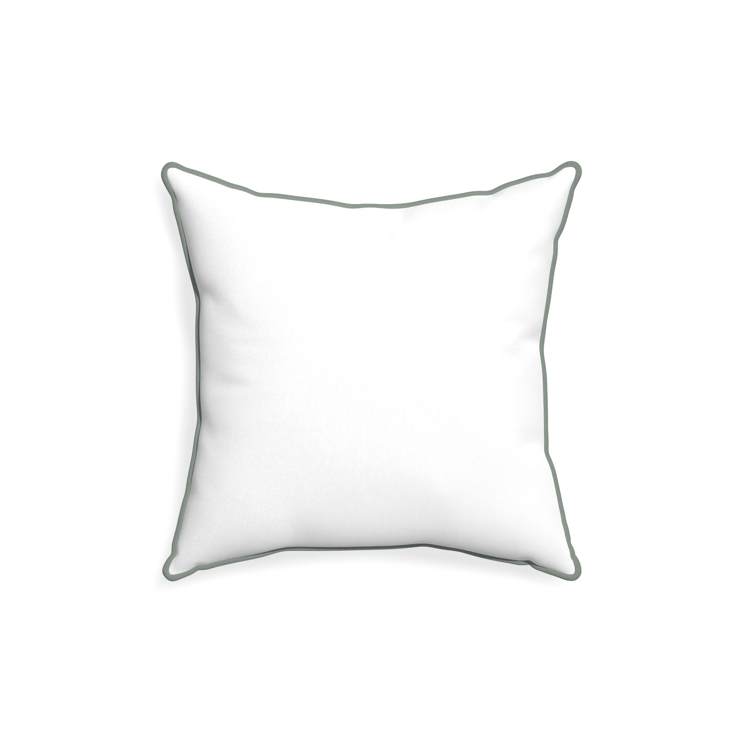 18-square snow custom white cottonpillow with sage piping on white background