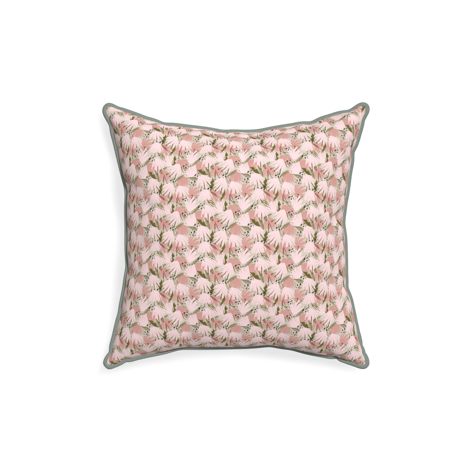 18-square eden pink custom pink floralpillow with sage piping on white background
