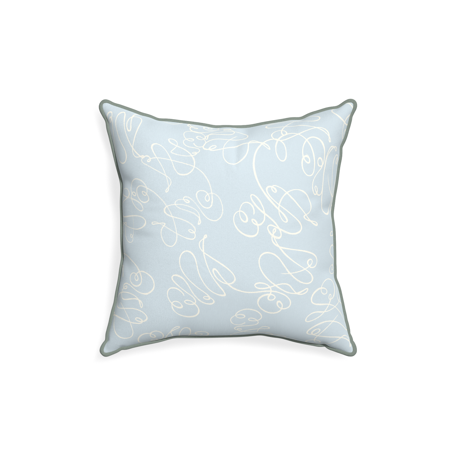 18-square mirabella custom powder blue abstractpillow with sage piping on white background