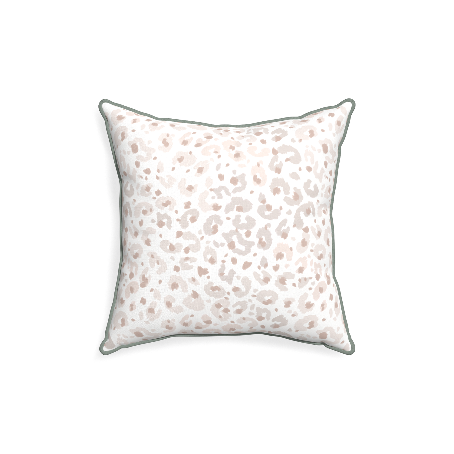 18-square rosie custom beige animal printpillow with sage piping on white background