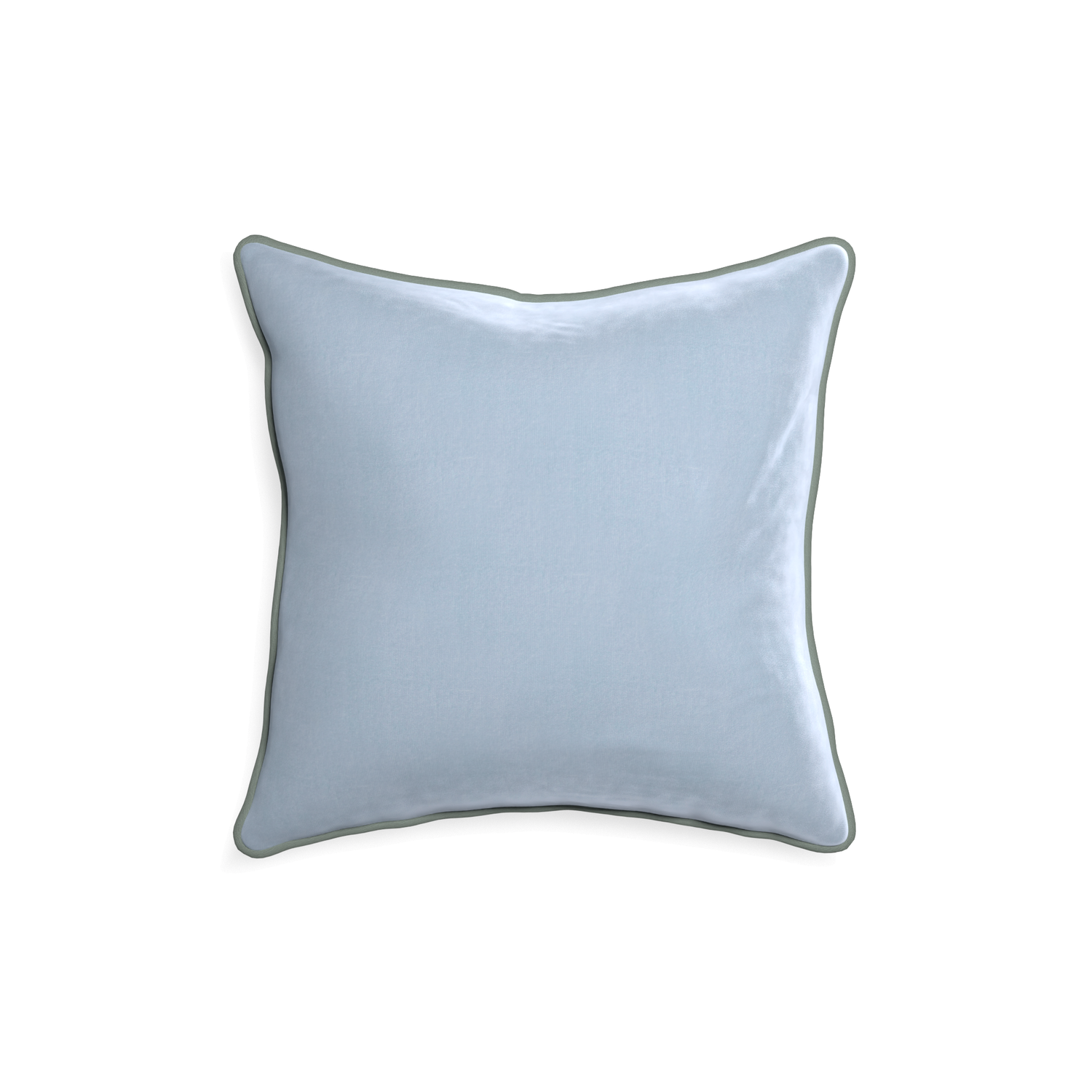 18-square sky velvet custom skypillow with sage piping on white background