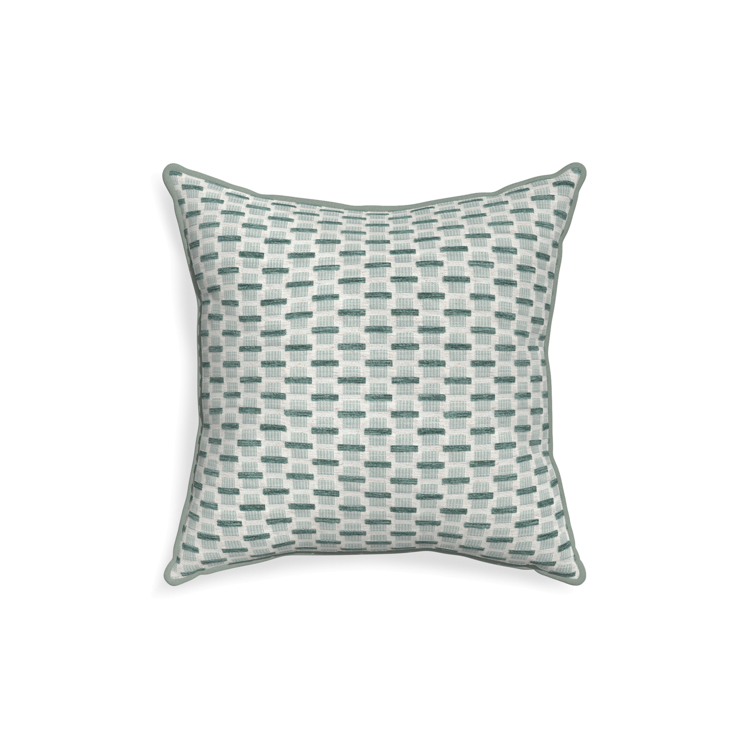 18-square willow mint custom green geometric chenillepillow with sage piping on white background