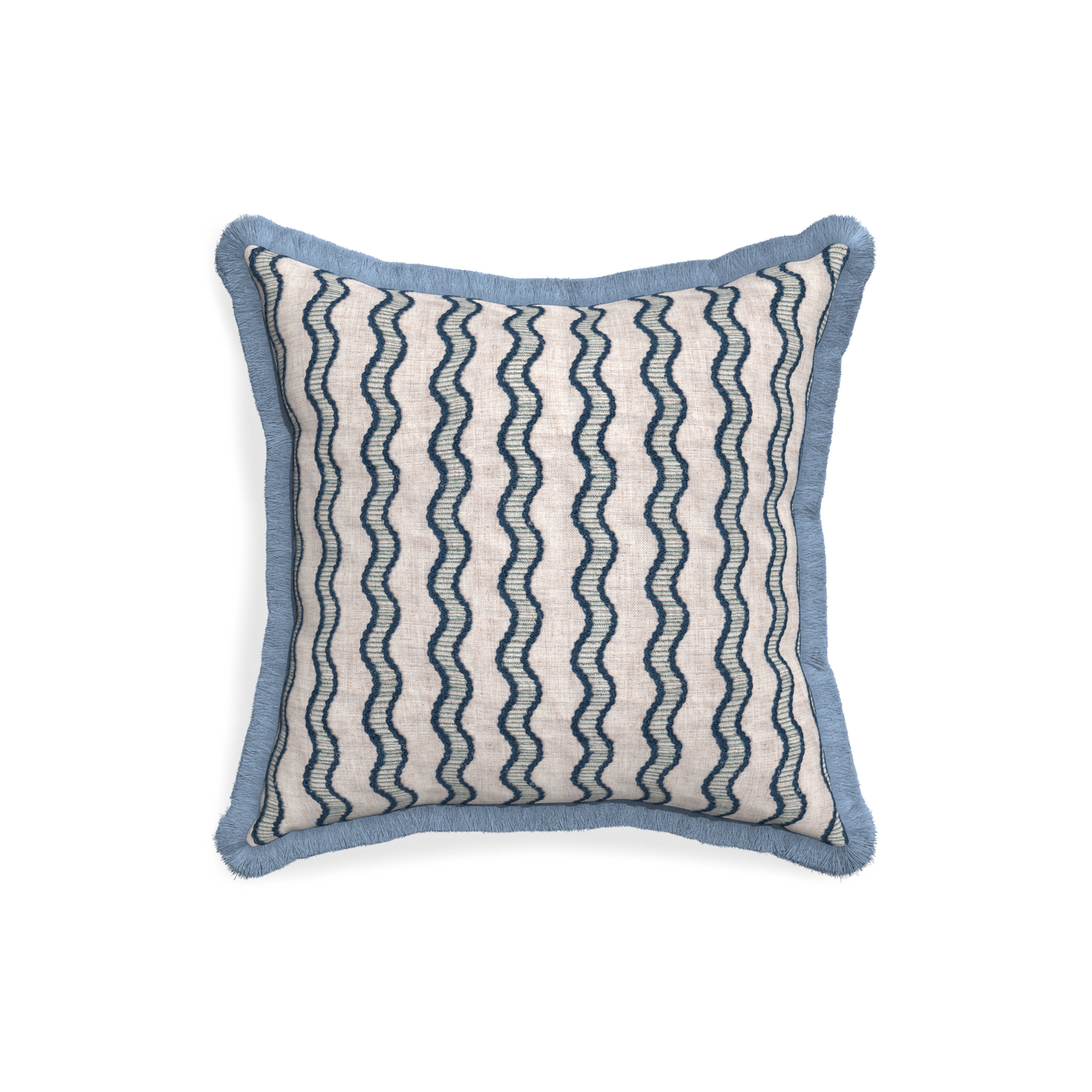 18-square beatrice custom embroidered wavepillow with sky fringe on white background