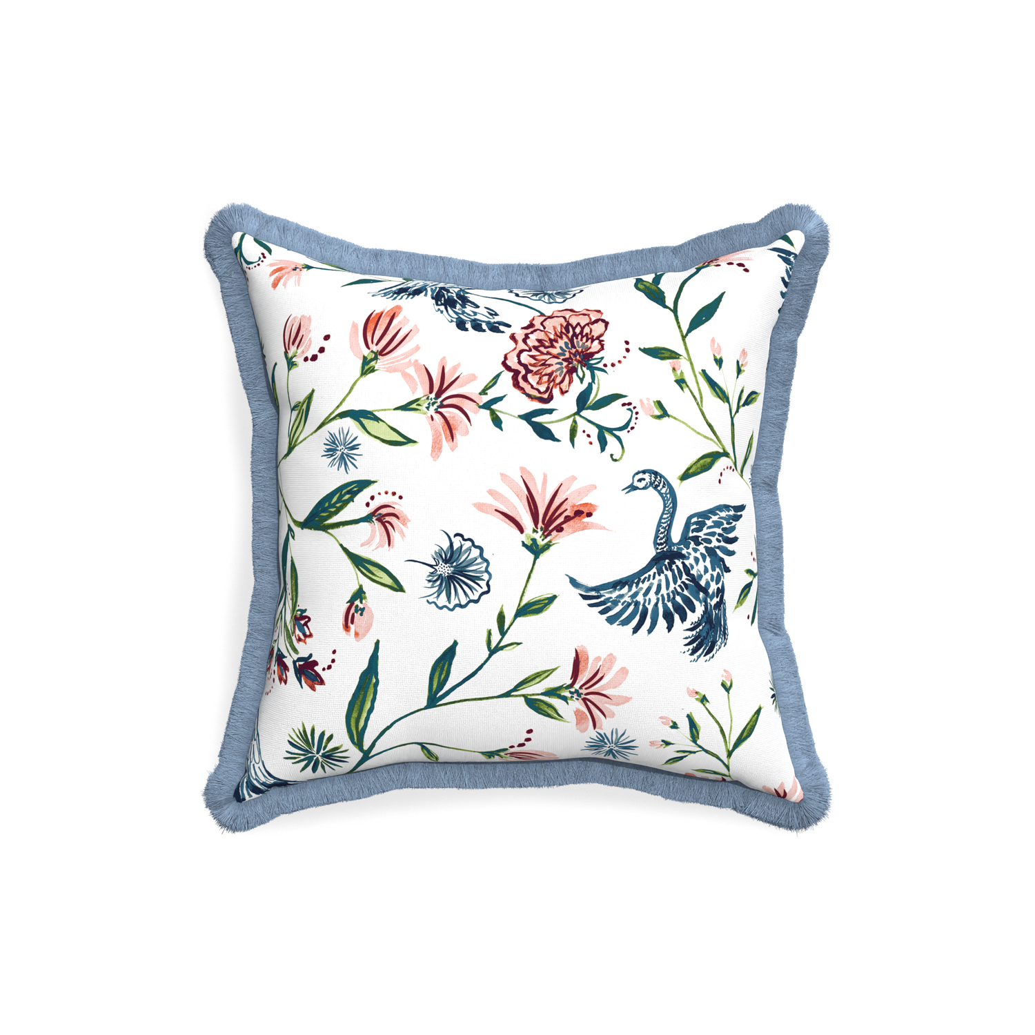 18-square daphne cream custom pillow with sky fringe on white background