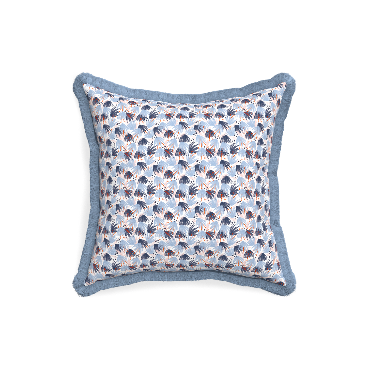 18-square eden blue custom pillow with sky fringe on white background