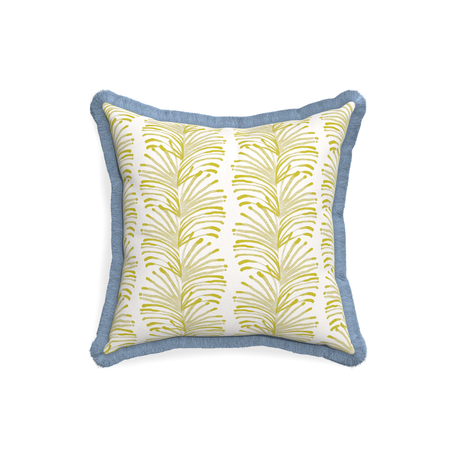 18-square emma chartreuse custom pillow with sky fringe on white background
