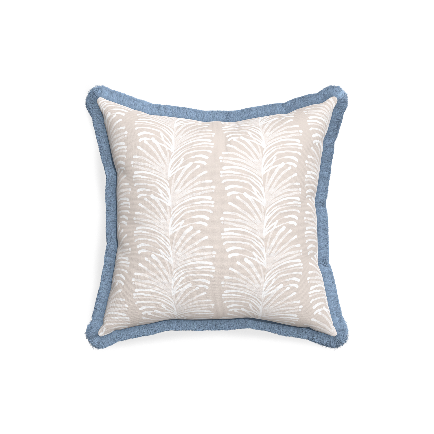 18-square emma sand custom pillow with sky fringe on white background