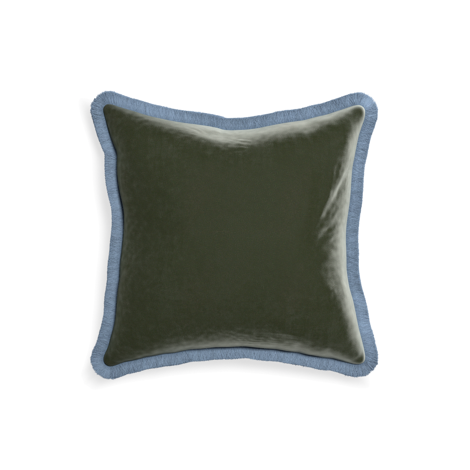 18-square fern velvet custom pillow with sky fringe on white background
