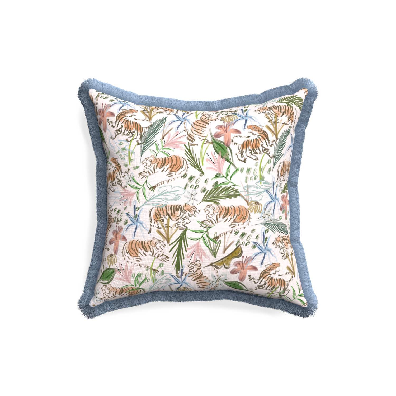 18-square frida pink custom pink chinoiserie tigerpillow with sky fringe on white background