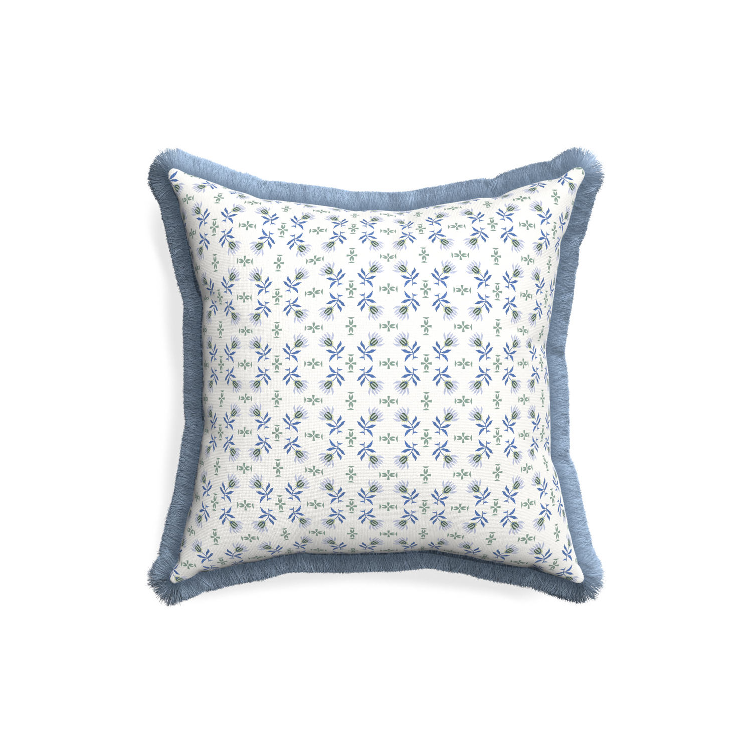 18-square lee custom blue & green floralpillow with sky fringe on white background