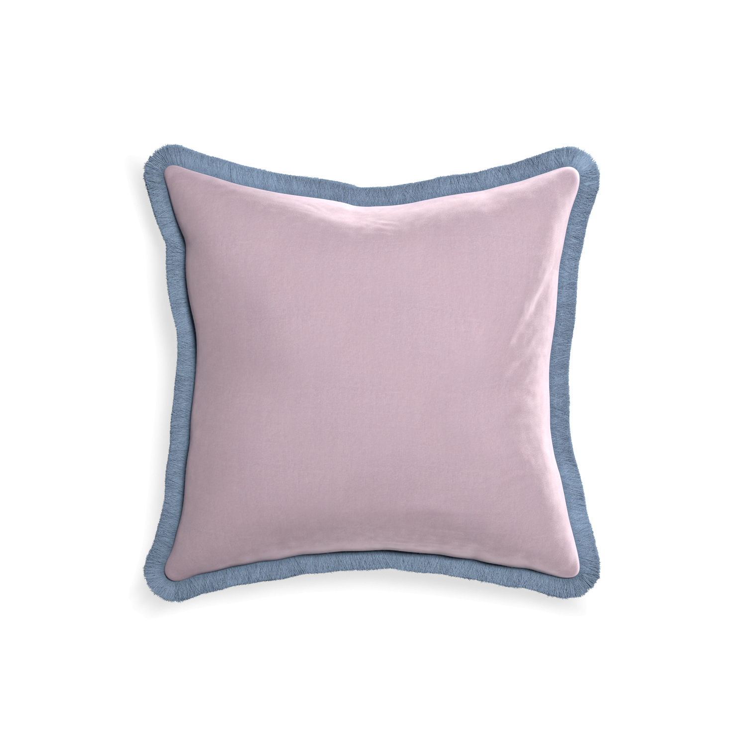 18-square lilac velvet custom pillow with sky fringe on white background