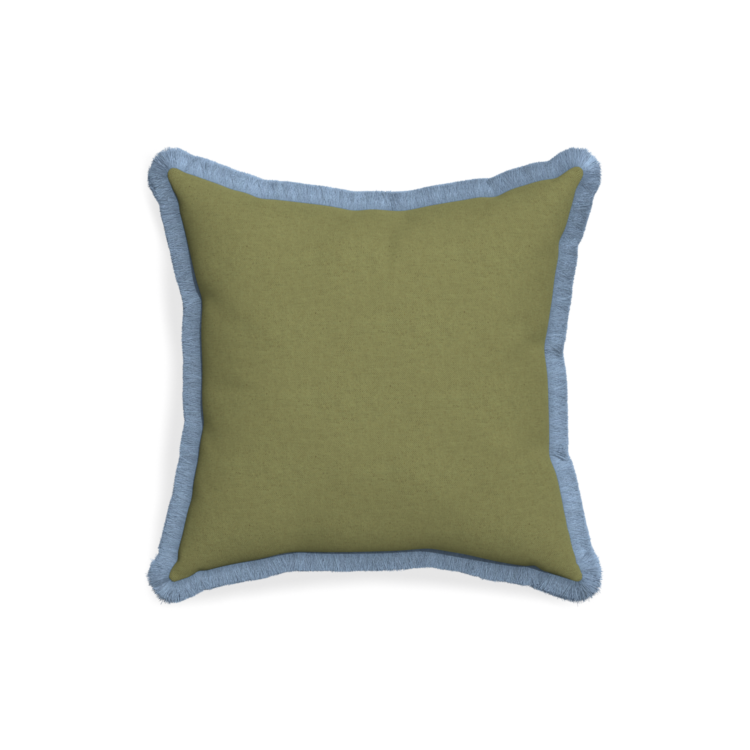 18-square moss custom moss greenpillow with sky fringe on white background