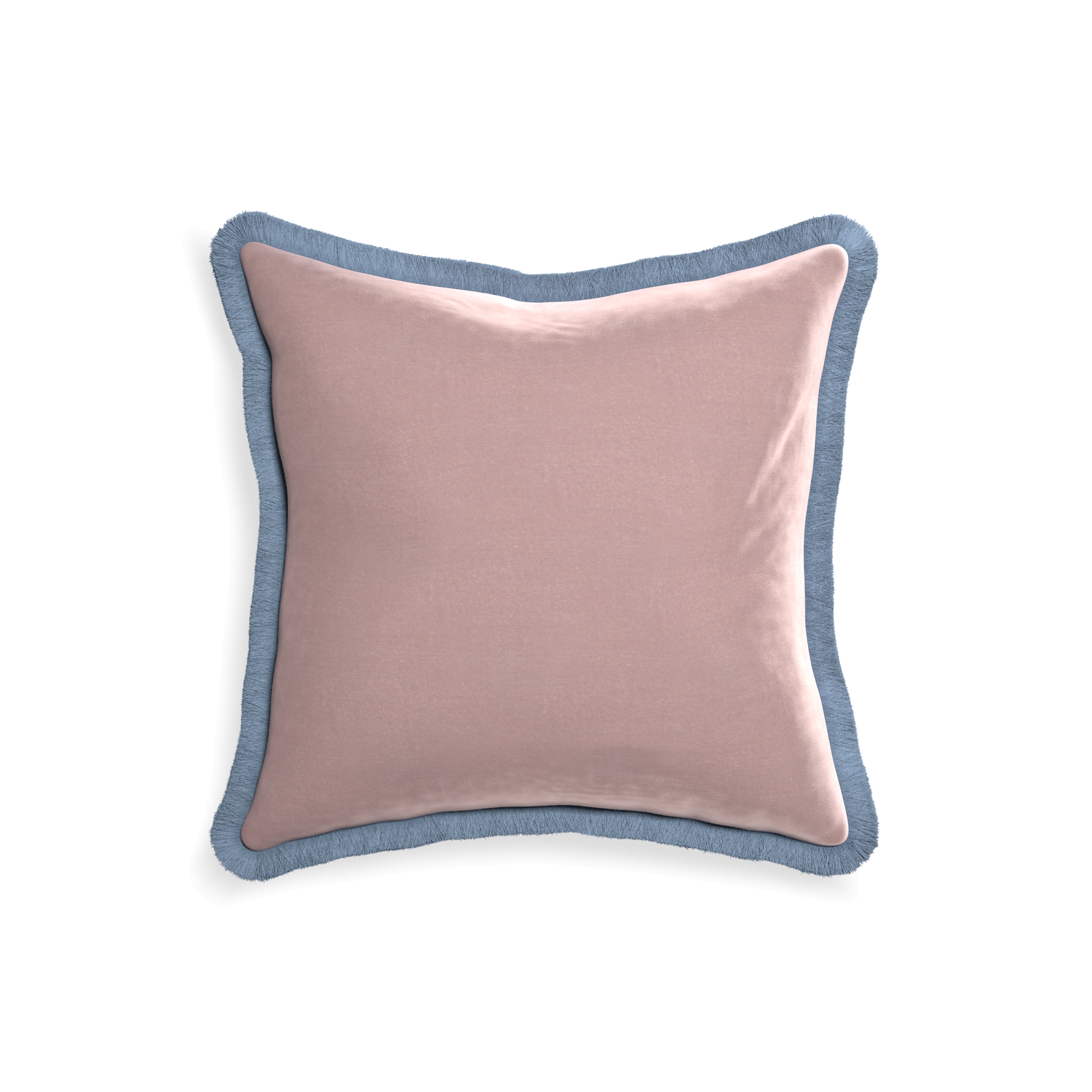 18-square mauve velvet custom pillow with sky fringe on white background