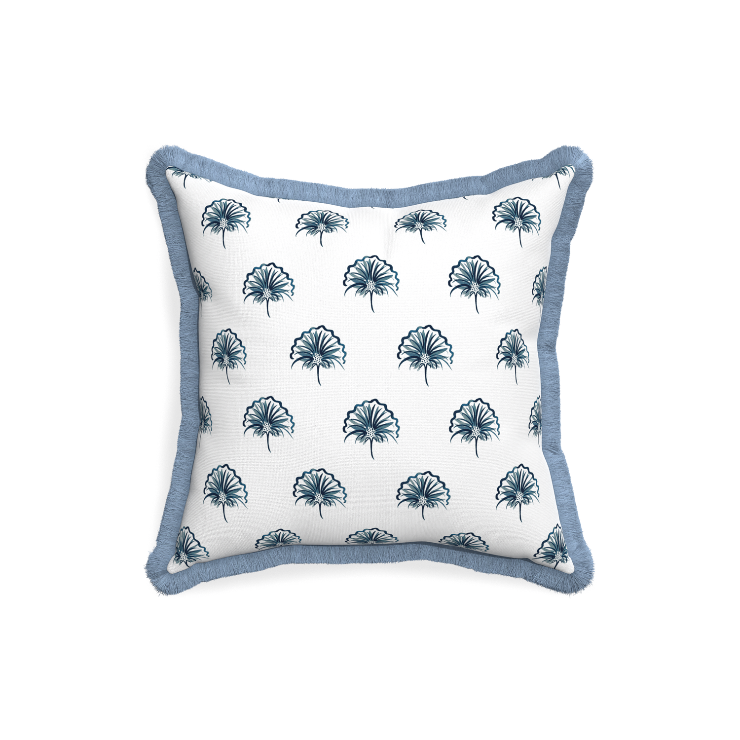 18-square penelope midnight custom pillow with sky fringe on white background