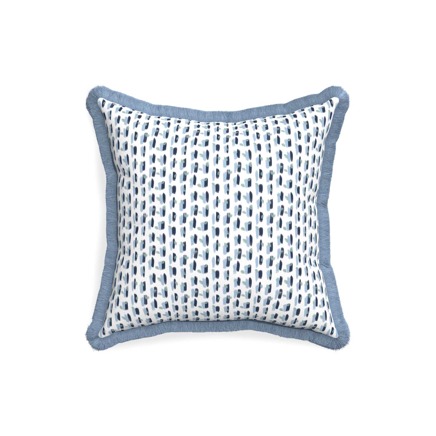 18-square poppy blue custom pillow with sky fringe on white background
