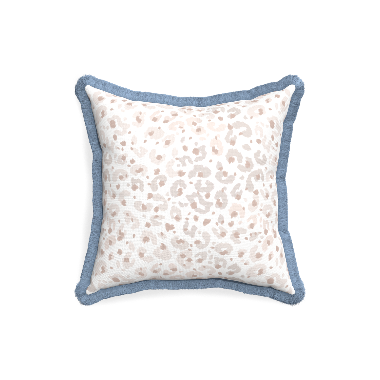 18-square rosie custom beige animal printpillow with sky fringe on white background