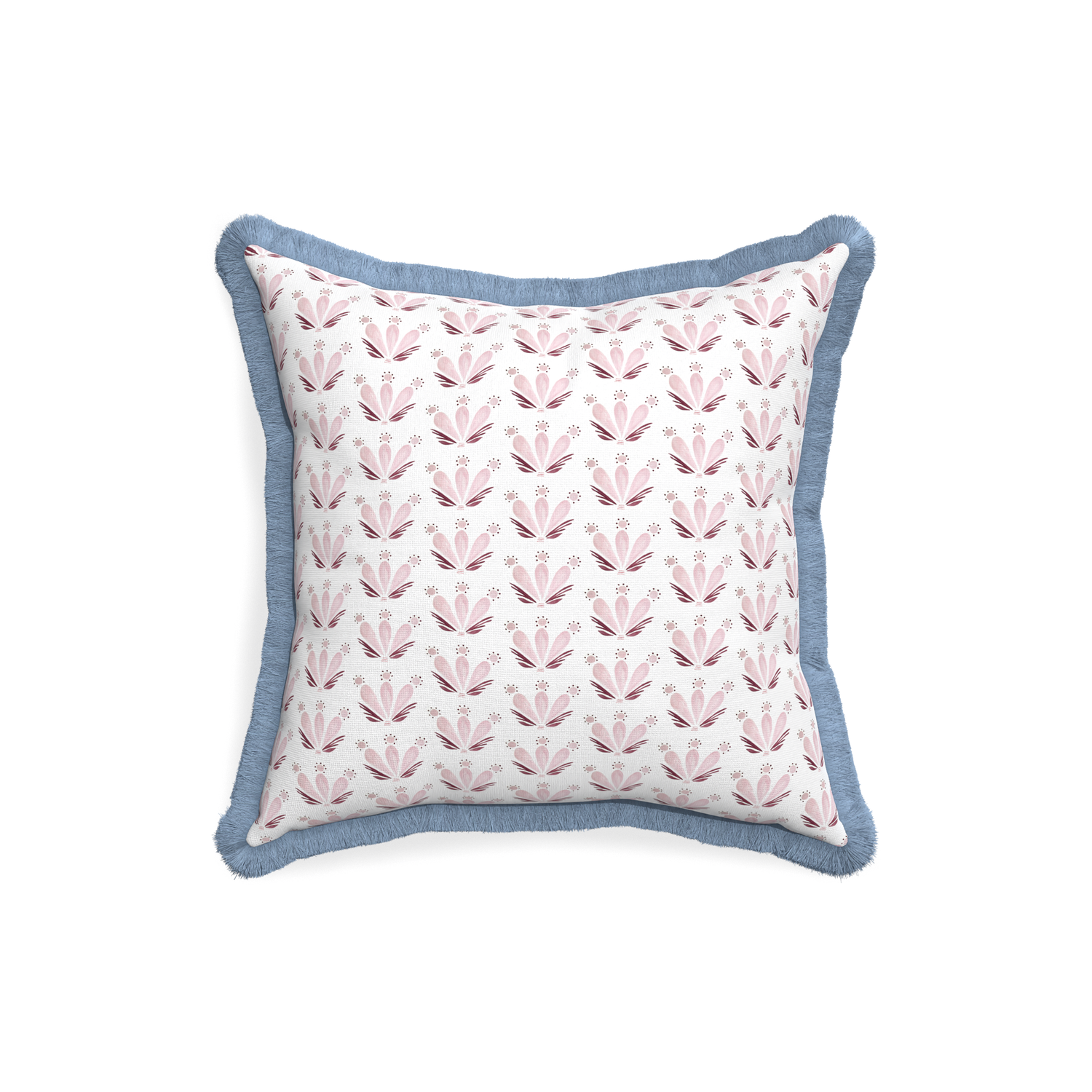 18-square serena pink custom pillow with sky fringe on white background