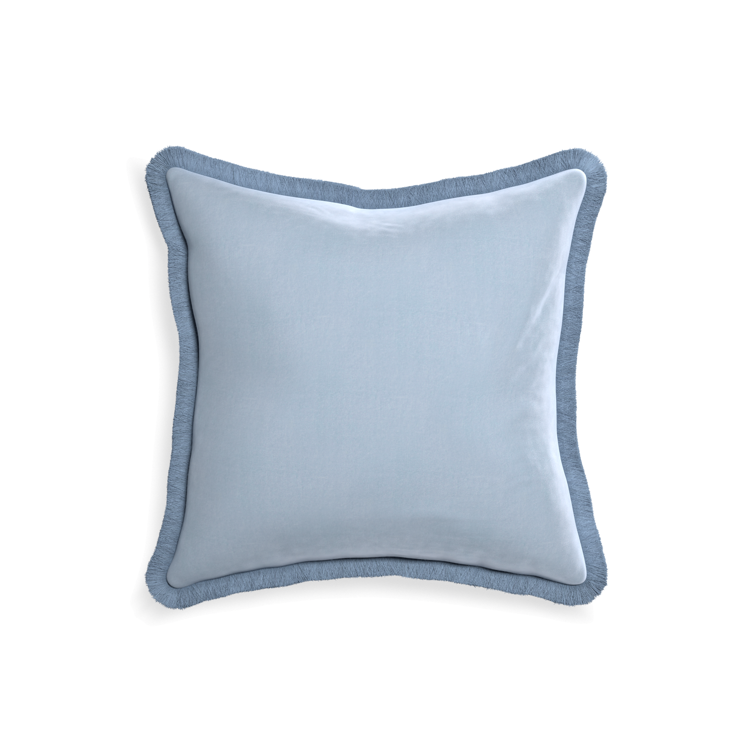 square light blue velvet pillow with sky blue fringe