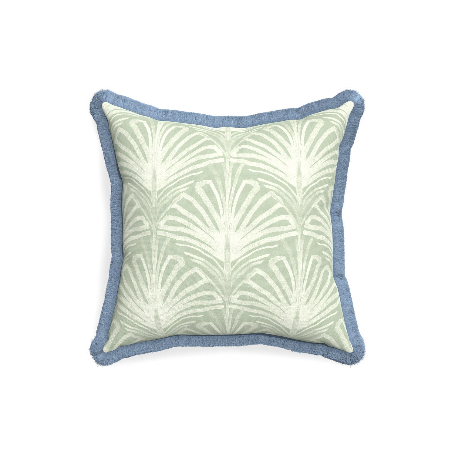 18-square suzy sage custom pillow with sky fringe on white background