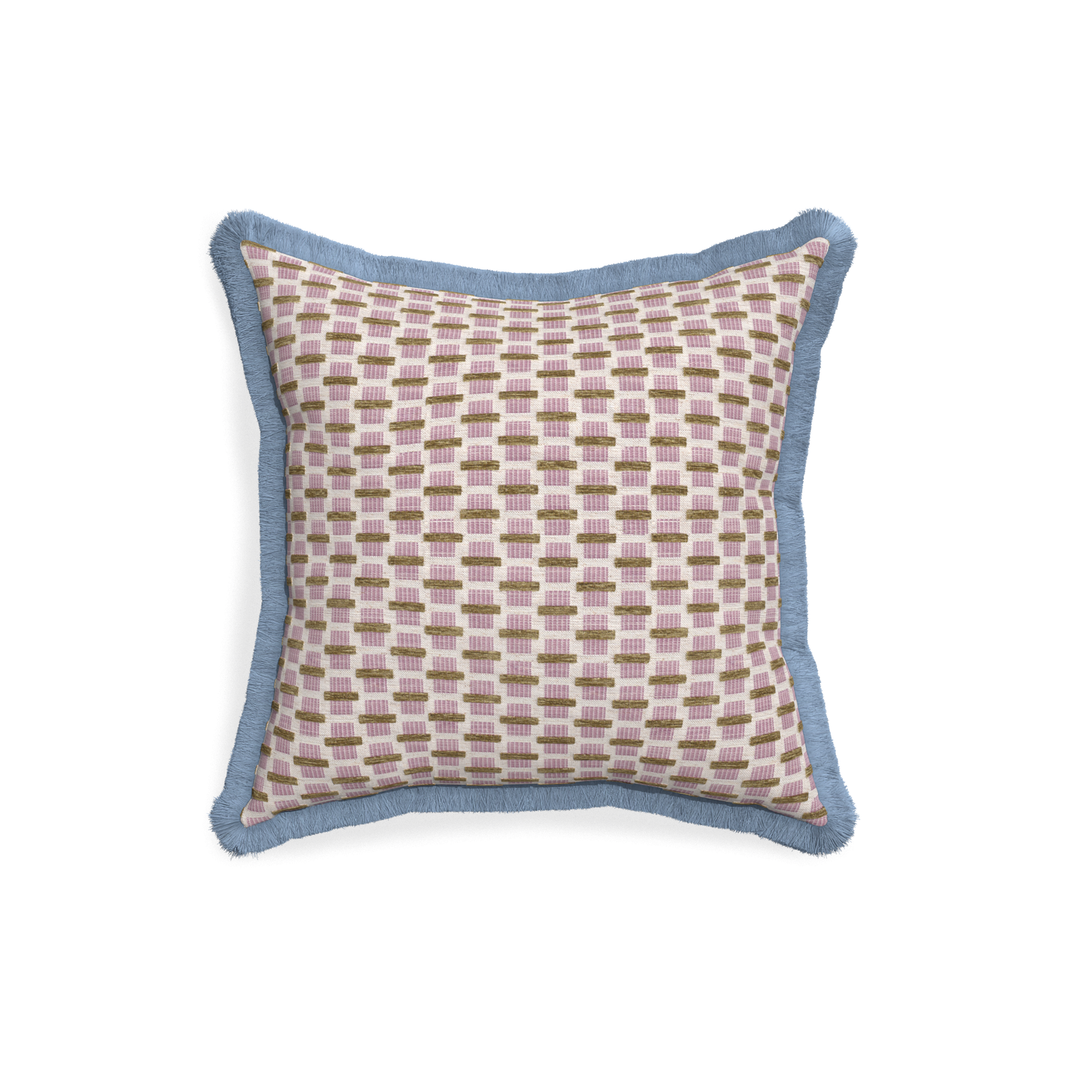 18-square willow orchid custom pink geometric chenillepillow with sky fringe on white background