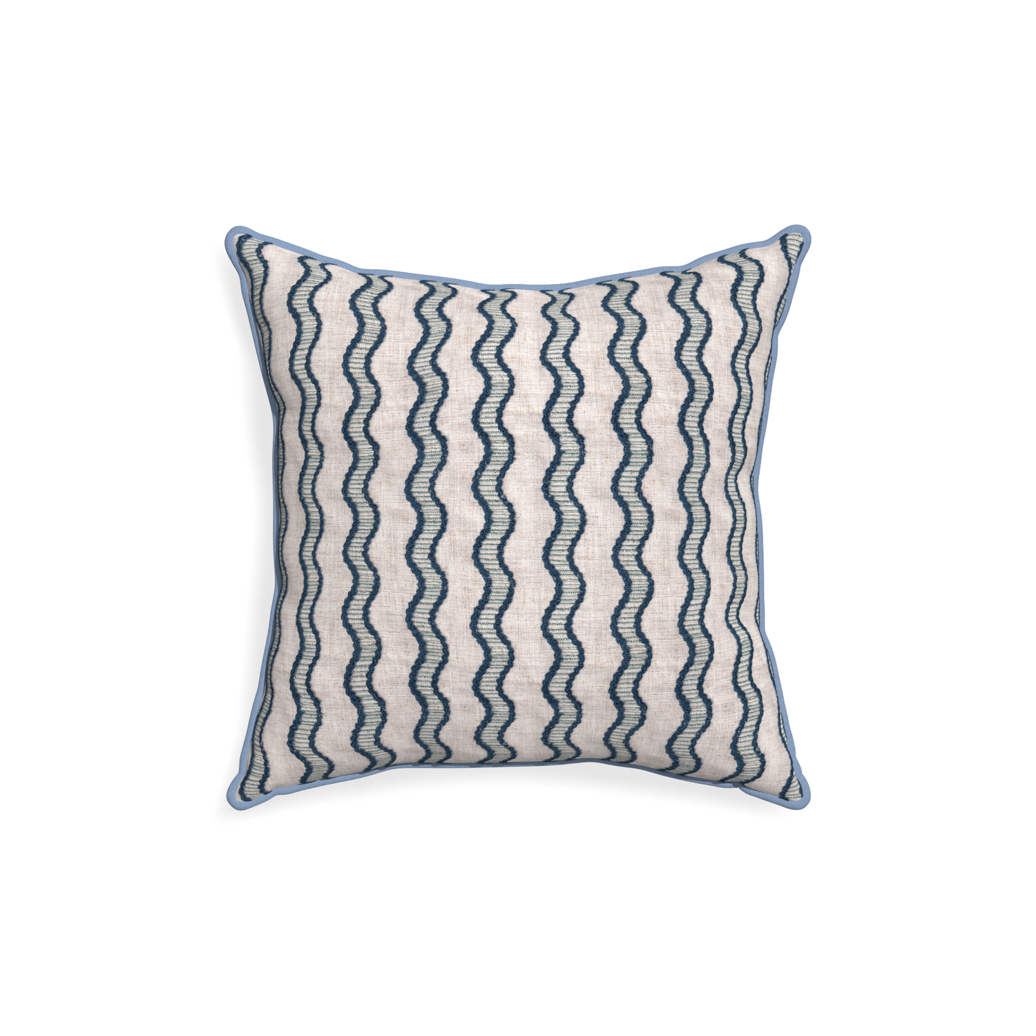 18-square beatrice custom embroidered wavepillow with sky piping on white background