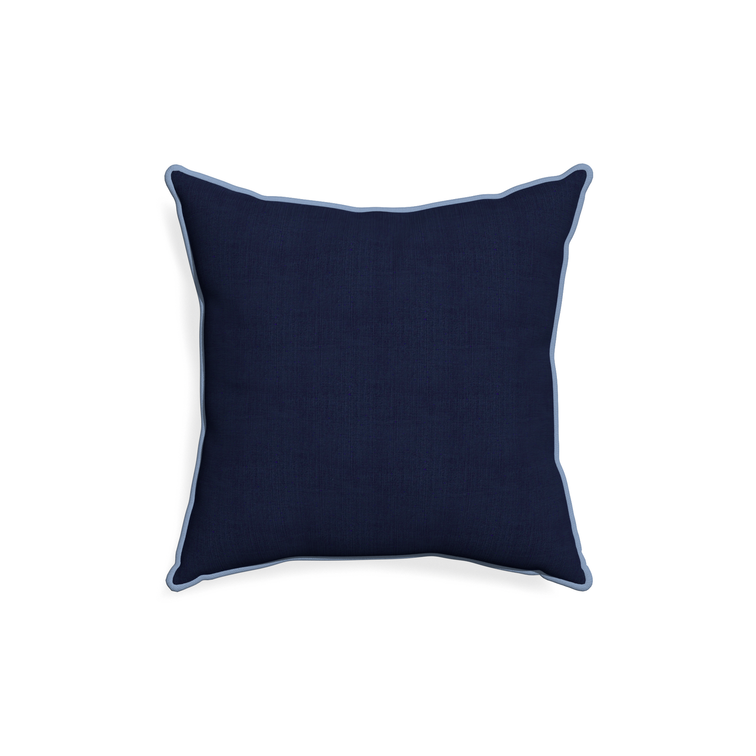 18-square midnight custom pillow with sky piping on white background