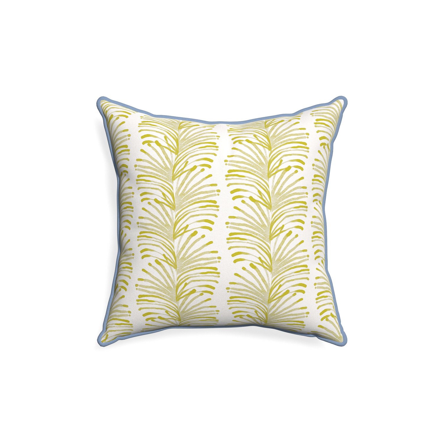 18-square emma chartreuse custom pillow with sky piping on white background
