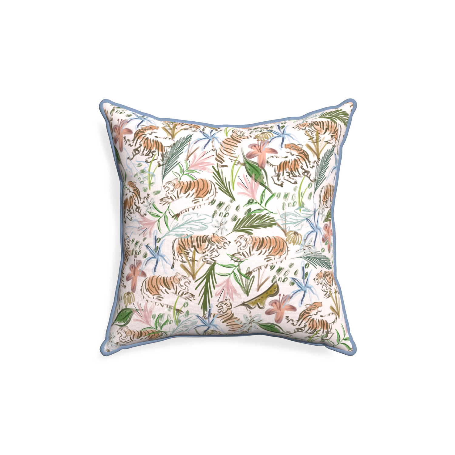18-square frida pink custom pink chinoiserie tigerpillow with sky piping on white background