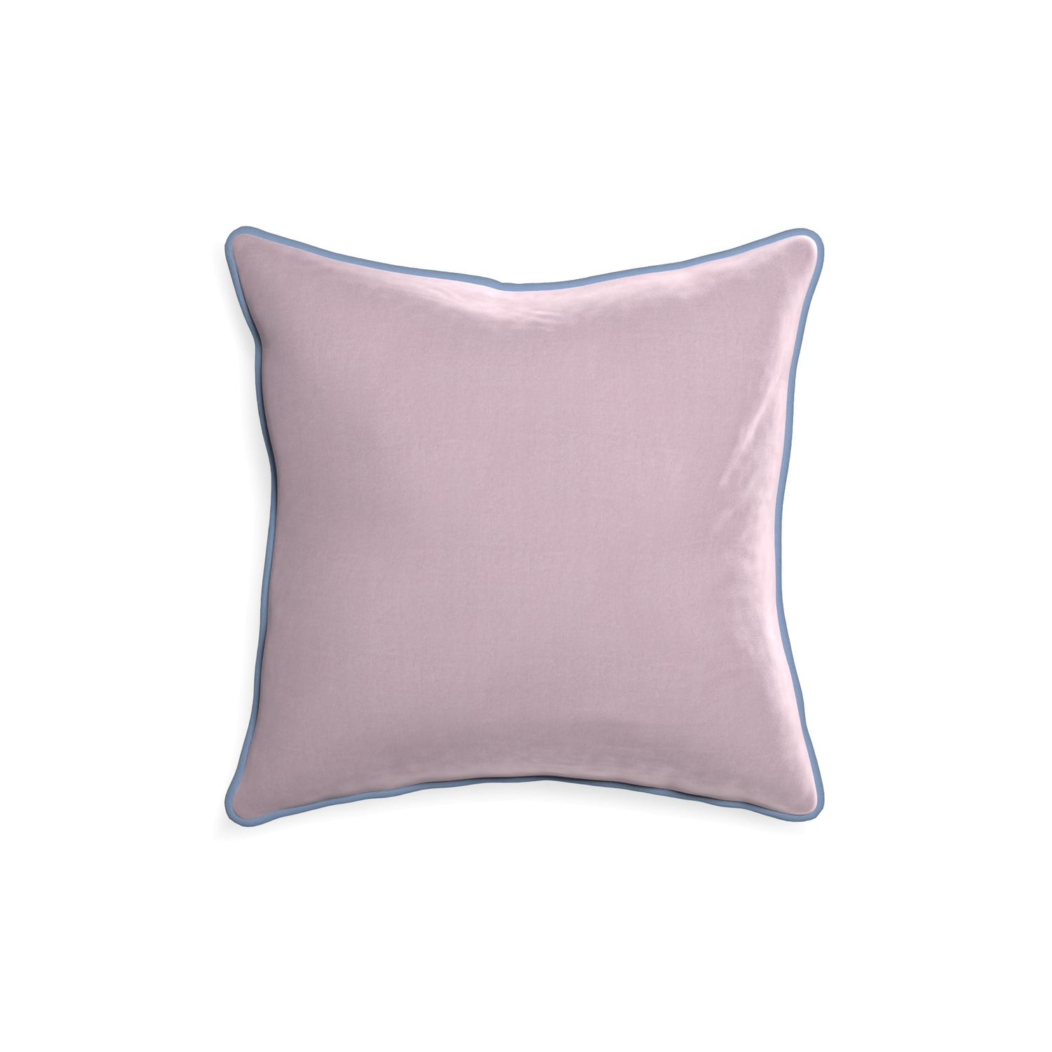18-square lilac velvet custom pillow with sky piping on white background