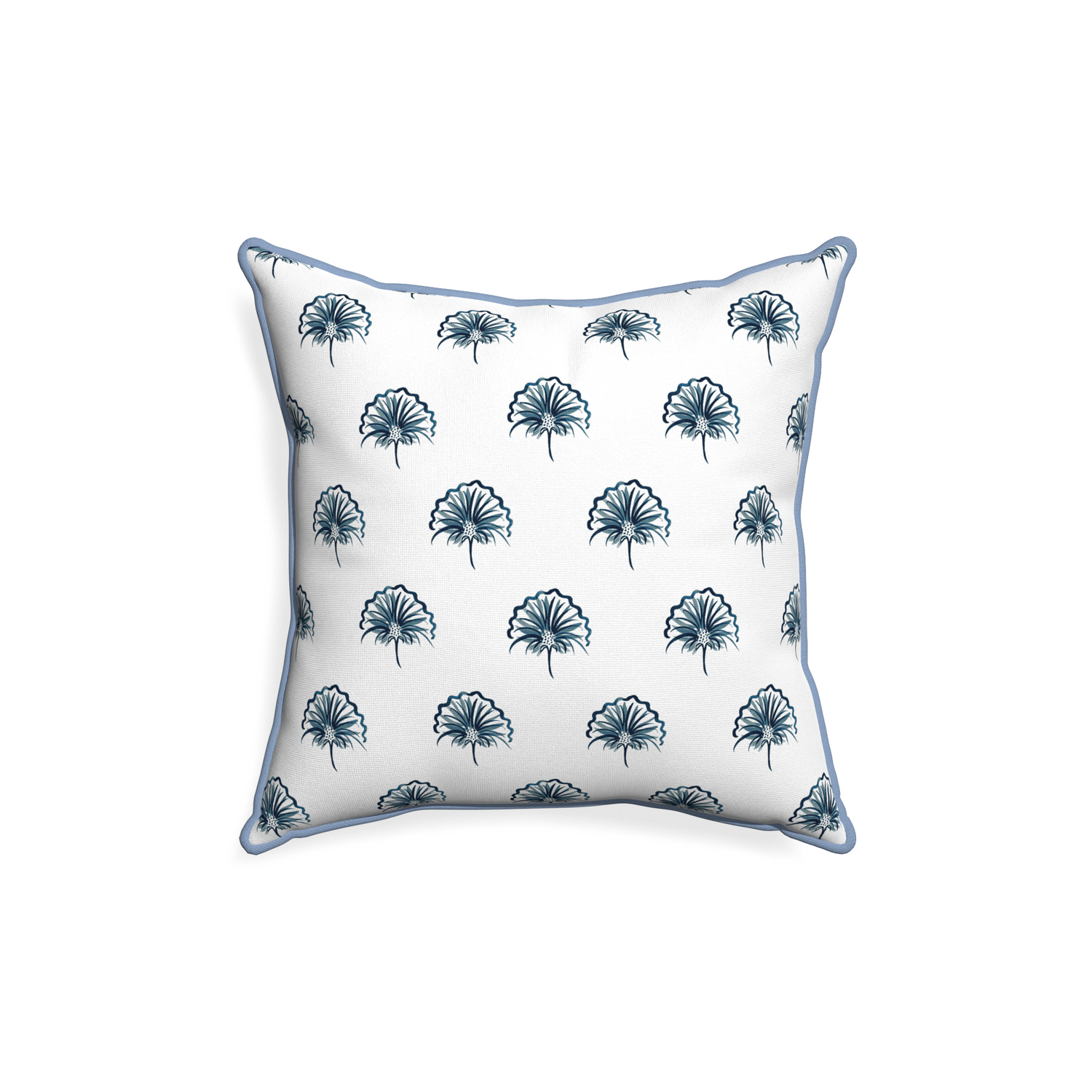 18-square penelope midnight custom floral navypillow with sky piping on white background