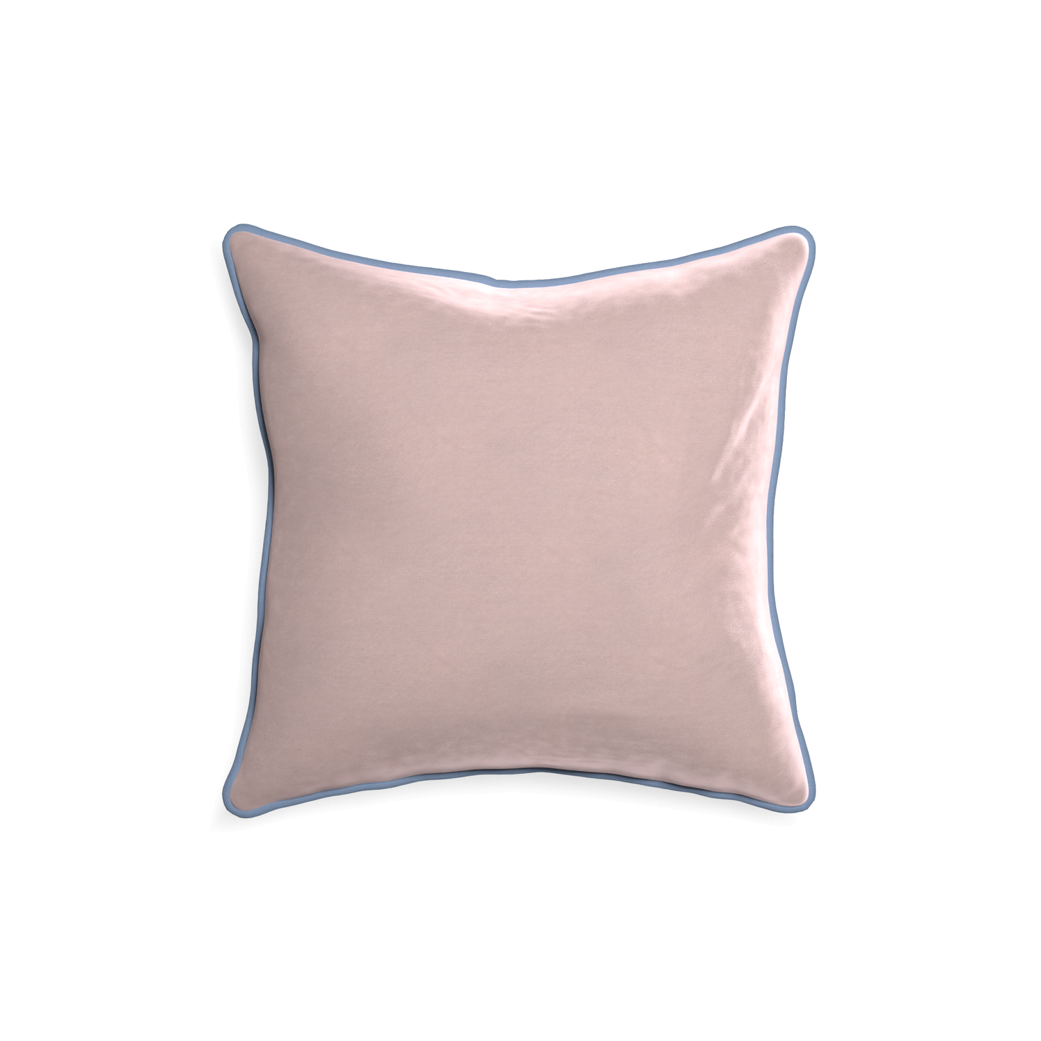 18-square rose velvet custom pillow with sky piping on white background