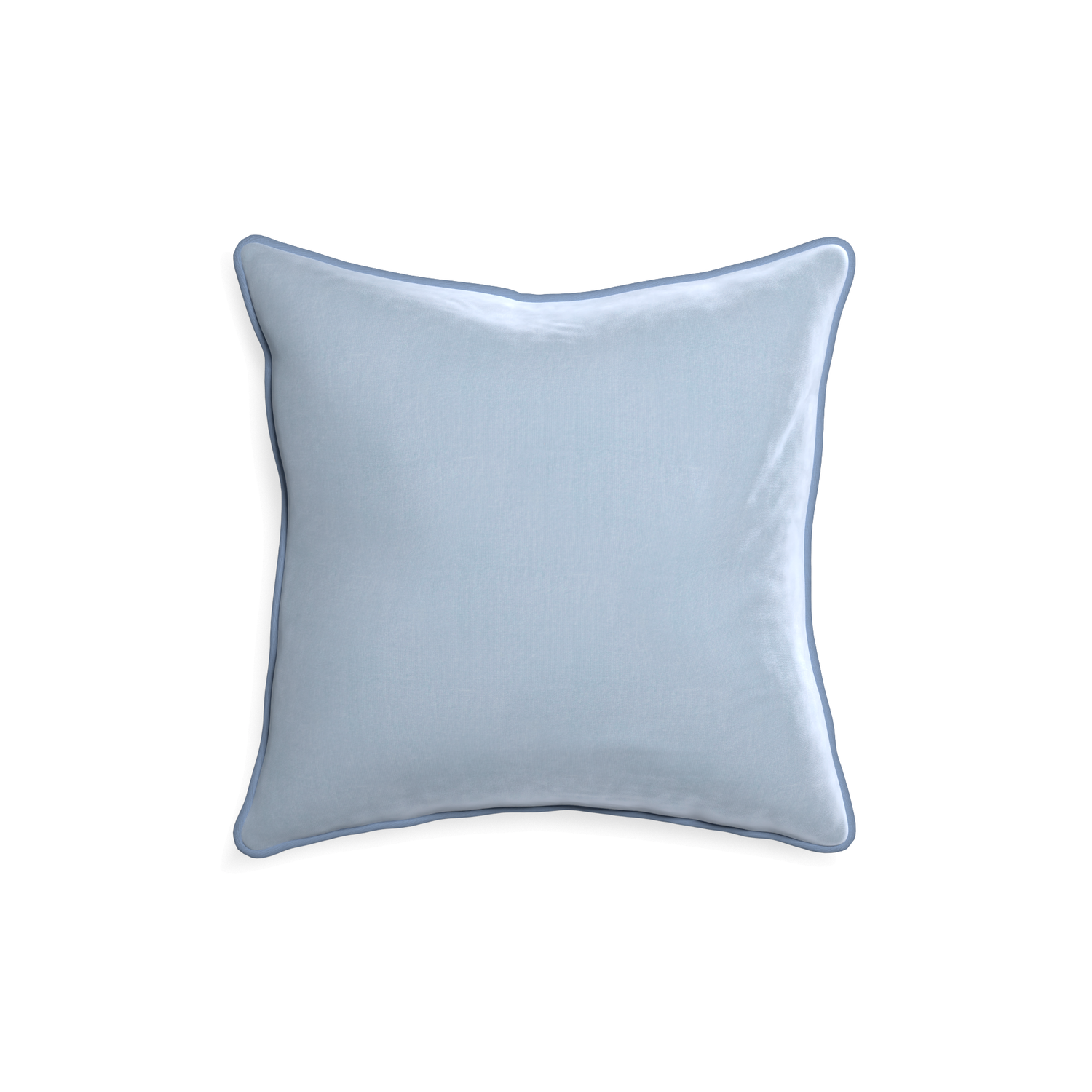 square light blue velvet pillow with sky blue piping