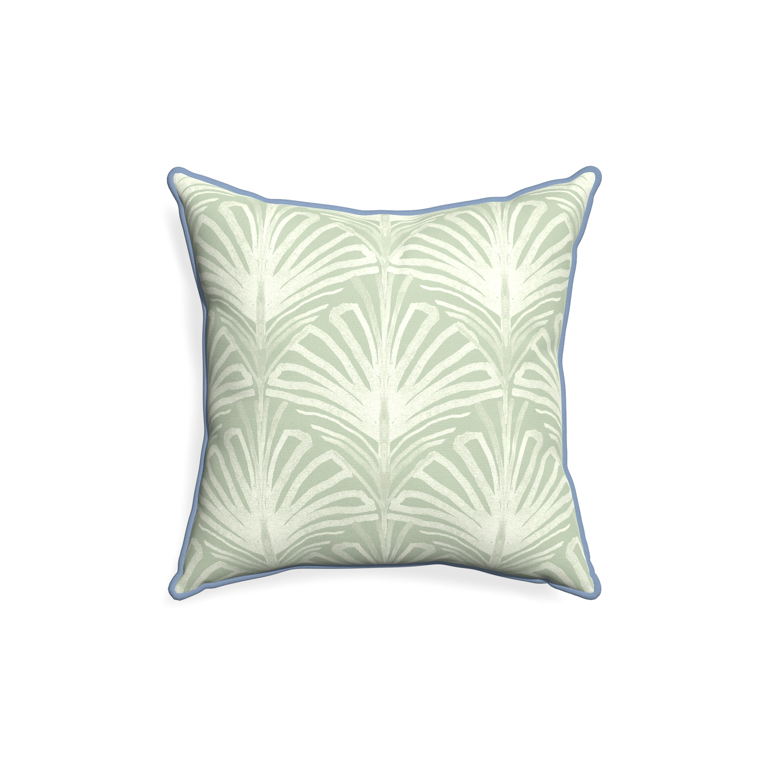 18-square suzy sage custom pillow with sky piping on white background