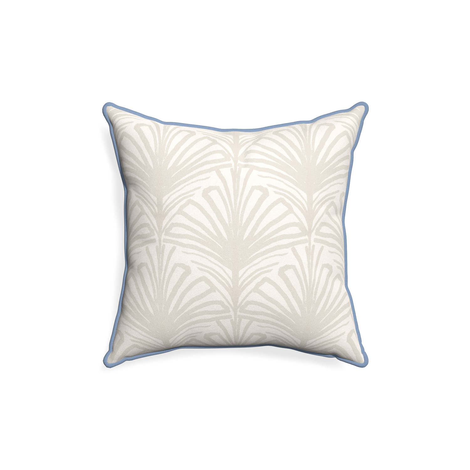 18-square suzy sand custom pillow with sky piping on white background