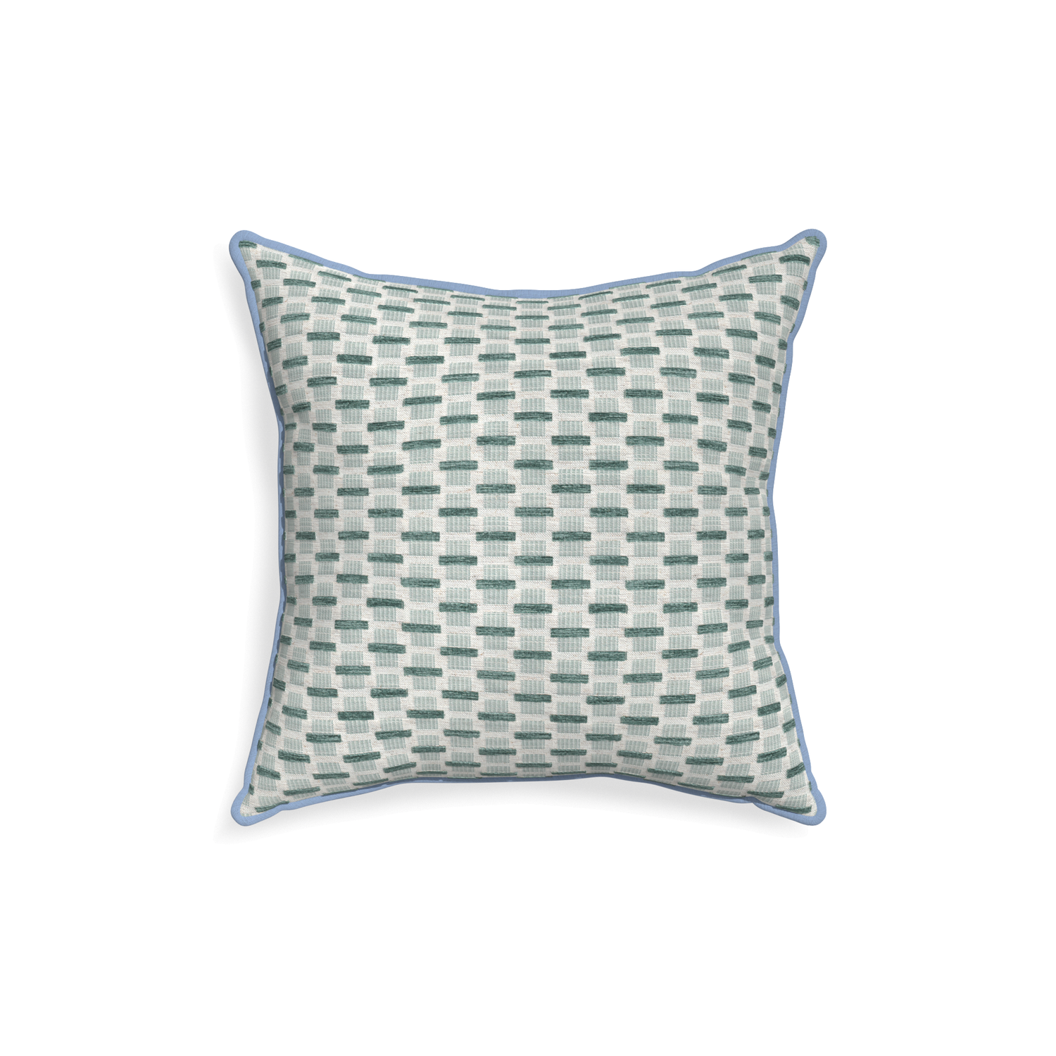 18-square willow mint custom green geometric chenillepillow with sky piping on white background