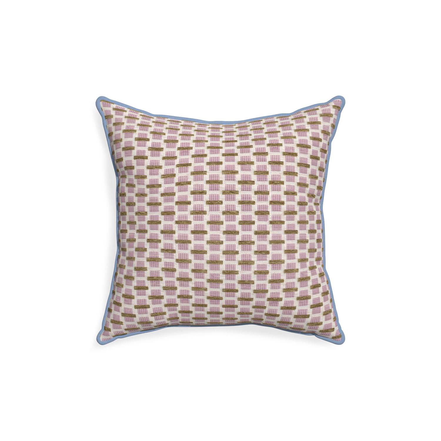 18-square willow orchid custom pink geometric chenillepillow with sky piping on white background