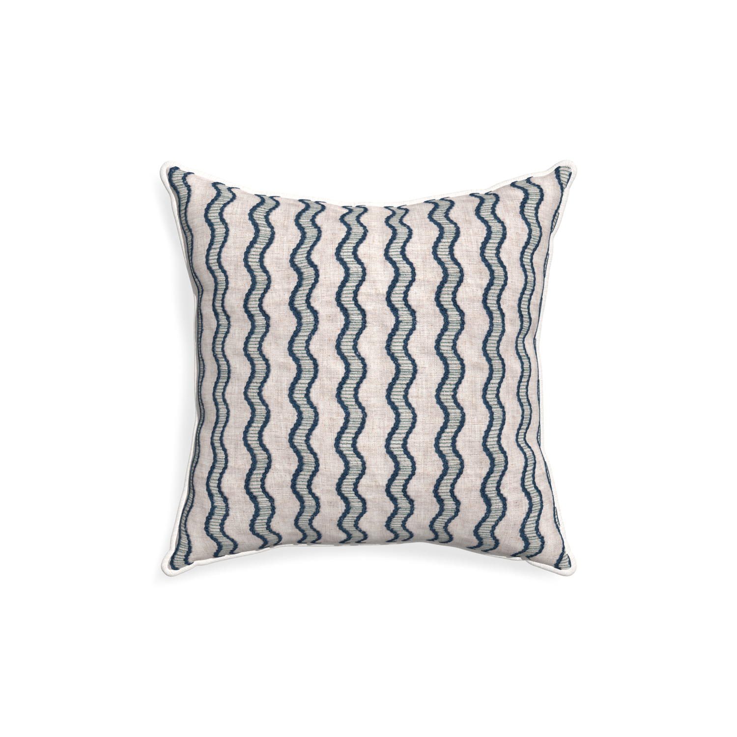 18-square beatrice custom embroidered wavepillow with snow piping on white background